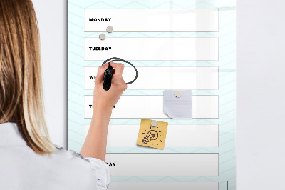 Memobord van glas met print inclusief neodymium magneten Weekplanner met ruimte voor foto's