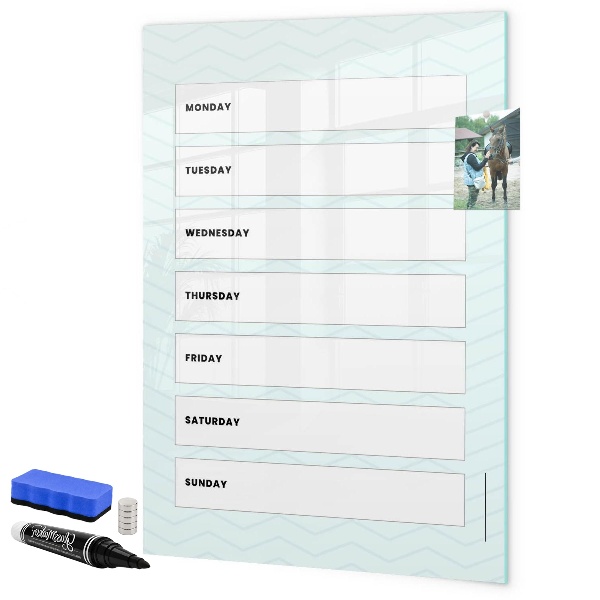 Memobord van glas met print inclusief neodymium magneten Weekplanner met ruimte voor foto's