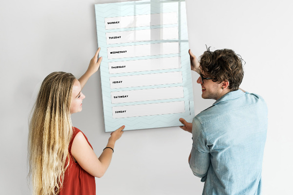 Memobord van glas met print inclusief neodymium magneten Weekplanner met ruimte voor foto's