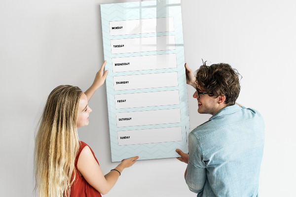Memobord van glas met print inclusief neodymium magneten Weekplanner met ruimte voor foto's