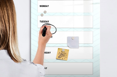 Memobord van glas met print inclusief neodymium magneten Weekplanner met ruimte voor foto's