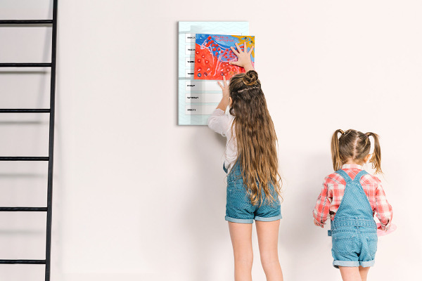 Memobord van glas met print inclusief neodymium magneten Weekplanner met ruimte voor foto's
