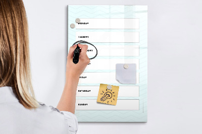 Memobord van glas met print inclusief neodymium magneten Weekplanner met ruimte voor foto's