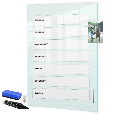 Memobord van glas met print inclusief neodymium magneten Weekplanner met ruimte voor foto's