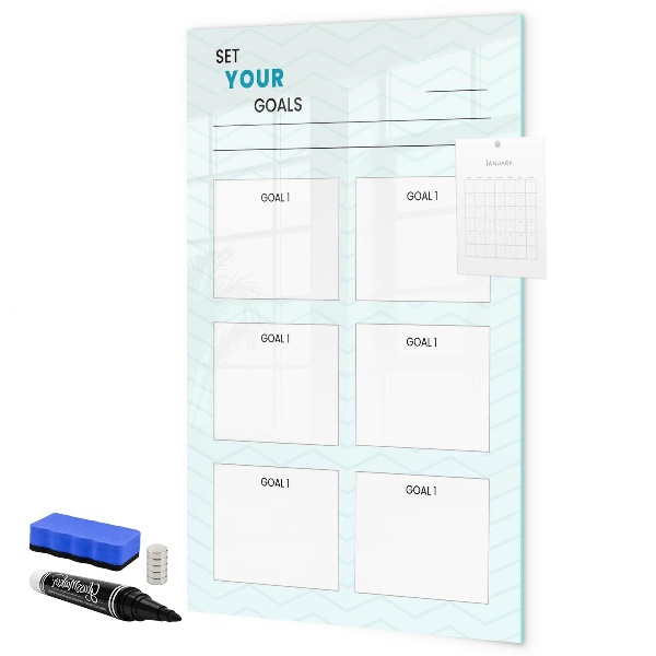 Decoratief glazen wandbord beschrijfbaar en magnetisch Het plannen en bereiken van persoonlijke doelen