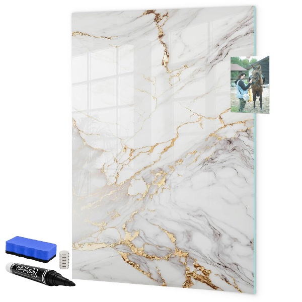 Memobord van glas met print inclusief neodymium magneten Stijlvol marmeren fotobord