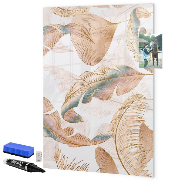 Decoratief glazen wandbord beschrijfbaar en magnetisch Een kleurrijk prikbord voor foto's en notities