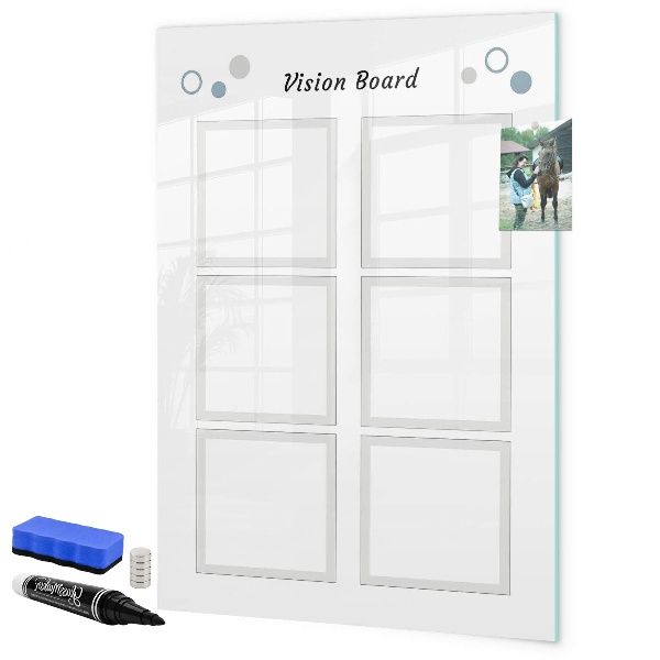 Decoratief glazen wandbord beschrijfbaar en magnetisch Visionboard voor creatieve ideeën