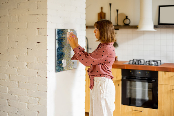 Decoratief glazen wandbord beschrijfbaar en magnetisch Modern prikbord voor foto's en notities