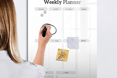 Memobord van glas met print inclusief neodymium magneten Weekplanner met ruimte voor foto's