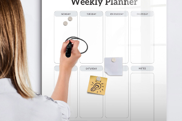 Memobord van glas met print inclusief neodymium magneten Weekplanner met ruimte voor foto's