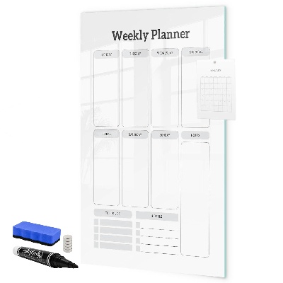 Memobord van glas met print inclusief neodymium magneten Weekplanner met ruimte voor foto's