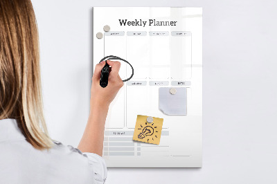Memobord van glas met print inclusief neodymium magneten Weekplanner met ruimte voor foto's