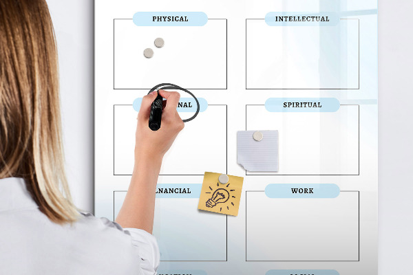 Decoratief glazen wandbord beschrijfbaar en magnetisch Visionboard voor persoonlijke doelen