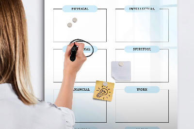 Decoratief glazen wandbord beschrijfbaar en magnetisch Visionboard voor persoonlijke doelen