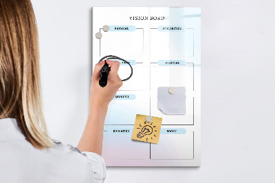 Decoratief glazen wandbord beschrijfbaar en magnetisch Visionboard voor persoonlijke doelen
