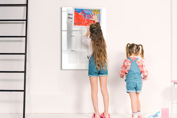 Decoratief glazen wandbord beschrijfbaar en magnetisch Weekplanner met ruimte voor foto's
