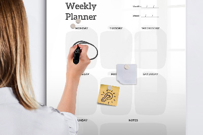 Decoratief glazen wandbord beschrijfbaar en magnetisch Weekplanner met ruimte voor foto's