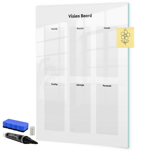 Memobord van glas met print inclusief neodymium magneten Visionboard voor levensdoelen