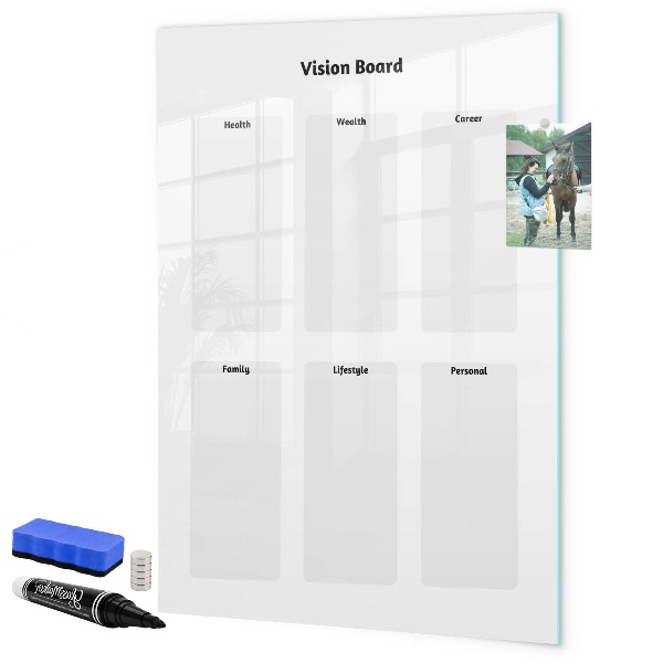 Memobord van glas met print inclusief neodymium magneten Visionboard voor levensdoelen
