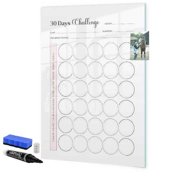 Decoratief glazen wandbord beschrijfbaar en magnetisch 30-daagse fotografie-uitdaging