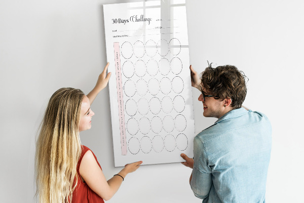 Decoratief glazen wandbord beschrijfbaar en magnetisch 30-daagse fotografie-uitdaging