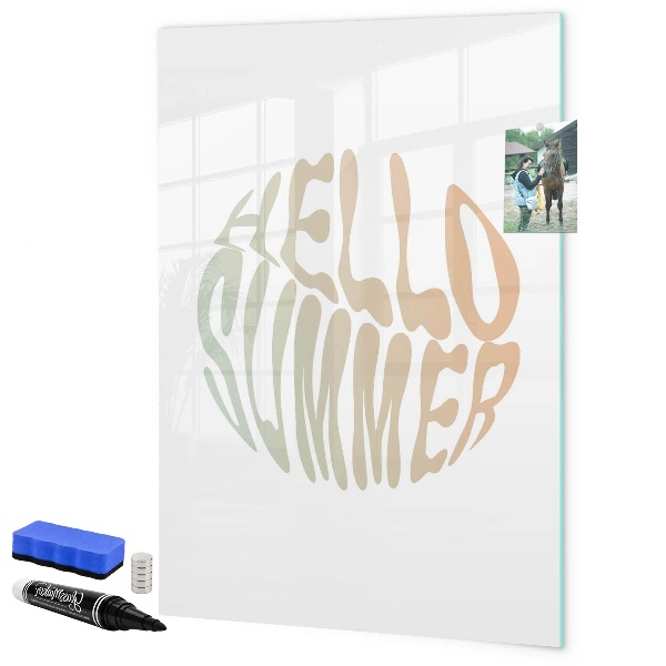 Memobord van glas met print inclusief neodymium magneten Een zomer vol herinneringen en plezier.