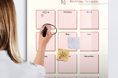 Decoratief glazen wandbord beschrijfbaar en magnetisch Verjaardagskalender met ruimte voor foto's