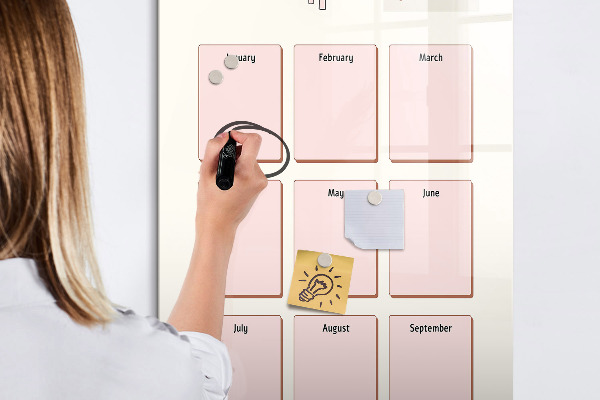 Decoratief glazen wandbord beschrijfbaar en magnetisch Verjaardagskalender met ruimte voor foto's