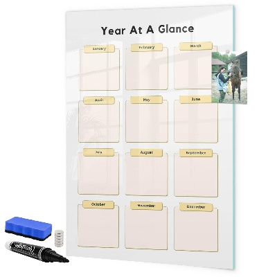 Decoratief glazen wandbord beschrijfbaar en magnetisch Jaarlijkse kalender voor personalisatie
