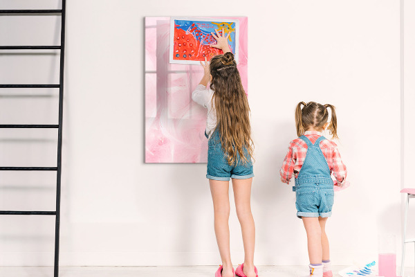 Decoratief glazen wandbord beschrijfbaar en magnetisch Roze prikbord voor notities en foto's