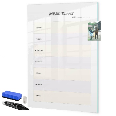 Decoratief glazen wandbord beschrijfbaar en magnetisch Maaltijdplanner voor de hele week