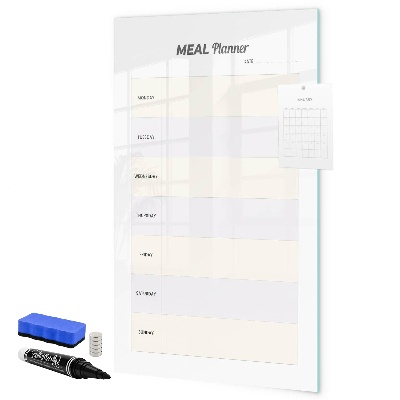 Decoratief glazen wandbord beschrijfbaar en magnetisch Maaltijdplanner voor de hele week