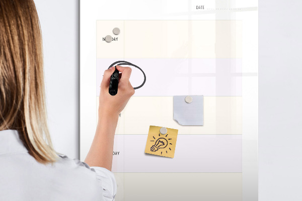 Decoratief glazen wandbord beschrijfbaar en magnetisch Maaltijdplanner voor de hele week