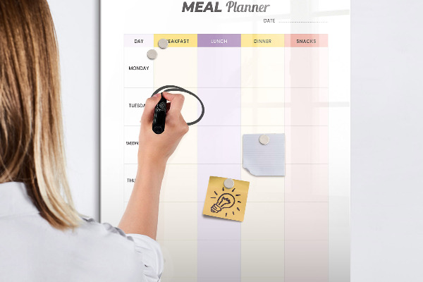 Decoratief glazen wandbord beschrijfbaar en magnetisch Dagelijkse maaltijdplanner
