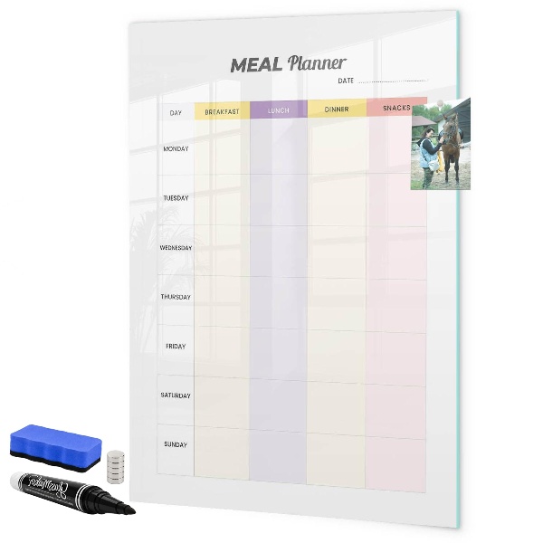 Decoratief glazen wandbord beschrijfbaar en magnetisch Dagelijkse maaltijdplanner