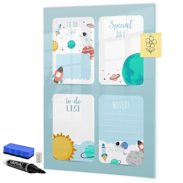 Memobord van glas met print inclusief neodymium magneten Agenda met ruimte voor foto's