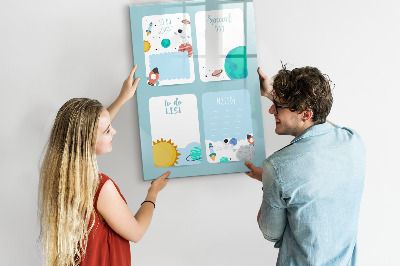 Memobord van glas met print inclusief neodymium magneten Agenda met ruimte voor foto's