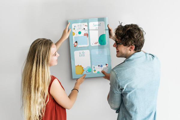 Memobord van glas met print inclusief neodymium magneten Agenda met ruimte voor foto's