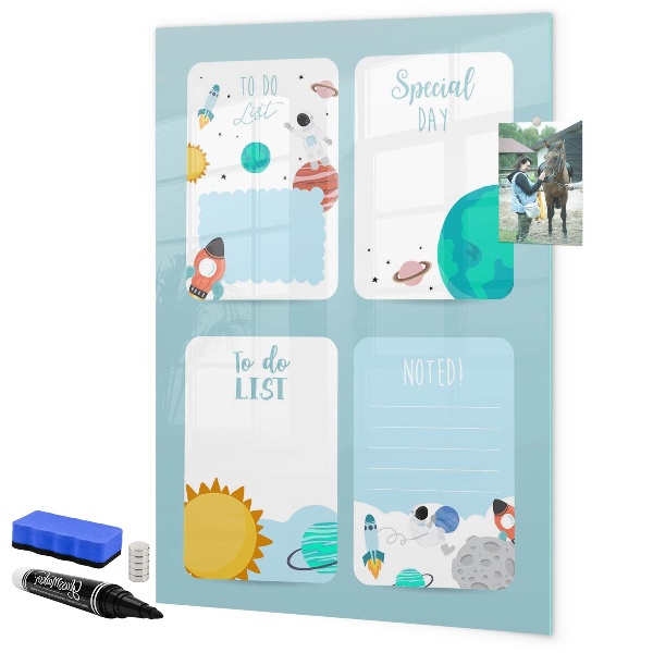 Memobord van glas met print inclusief neodymium magneten Agenda met ruimte voor foto's