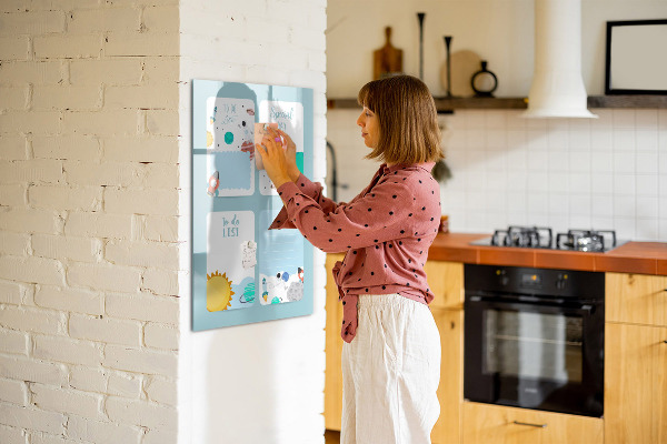 Memobord van glas met print inclusief neodymium magneten Agenda met ruimte voor foto's