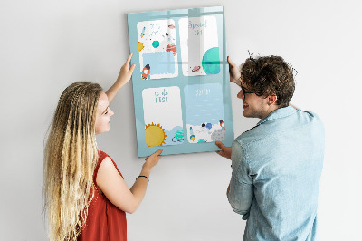 Memobord van glas met print inclusief neodymium magneten Agenda met ruimte voor foto's