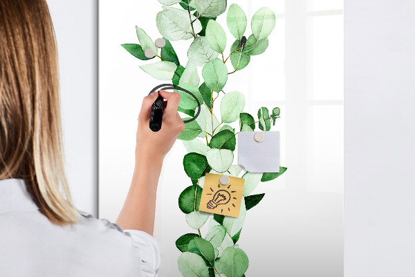 Memobord van glas met print inclusief neodymium magneten Groen thema met ruimte voor foto's