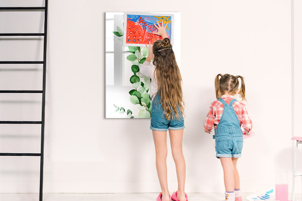 Memobord van glas met print inclusief neodymium magneten Groen thema met ruimte voor foto's