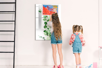 Memobord van glas met print inclusief neodymium magneten Groen thema met ruimte voor foto's