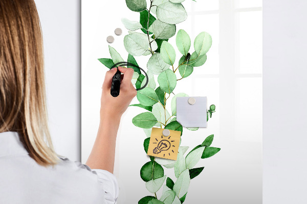 Memobord van glas met print inclusief neodymium magneten Groen thema met ruimte voor foto's