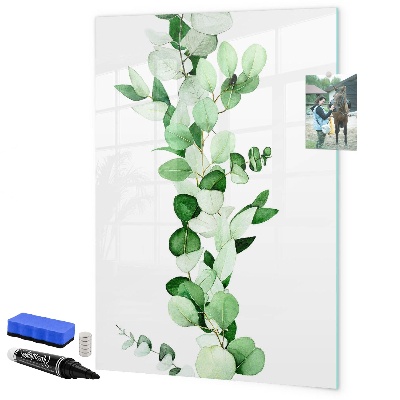 Memobord van glas met print inclusief neodymium magneten Groen thema met ruimte voor foto's