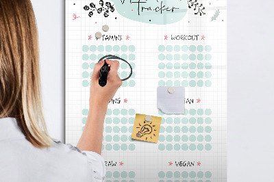 Decoratief glazen wandbord beschrijfbaar en magnetisch Het bijhouden van je gewoontes en dagelijkse activiteiten