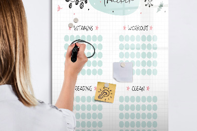 Decoratief glazen wandbord beschrijfbaar en magnetisch Het bijhouden van je gewoontes en dagelijkse activiteiten