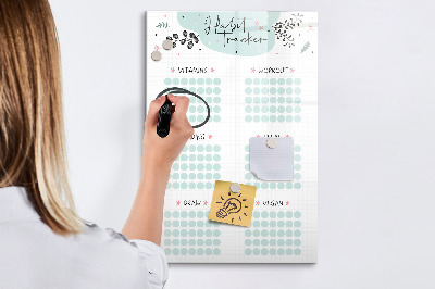 Decoratief glazen wandbord beschrijfbaar en magnetisch Het bijhouden van je gewoontes en dagelijkse activiteiten
